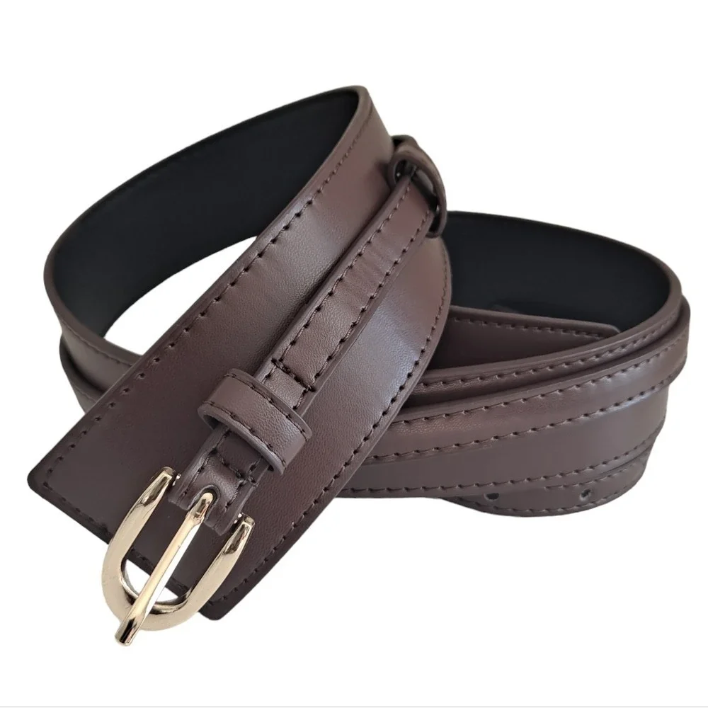 Western Brown Faux Leather wide waist Belt Boho Corset Gold buckle statement